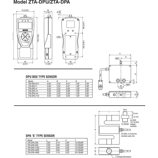Imada ZTA-DPU-Series Digital Force Gauge with Remote Sensor