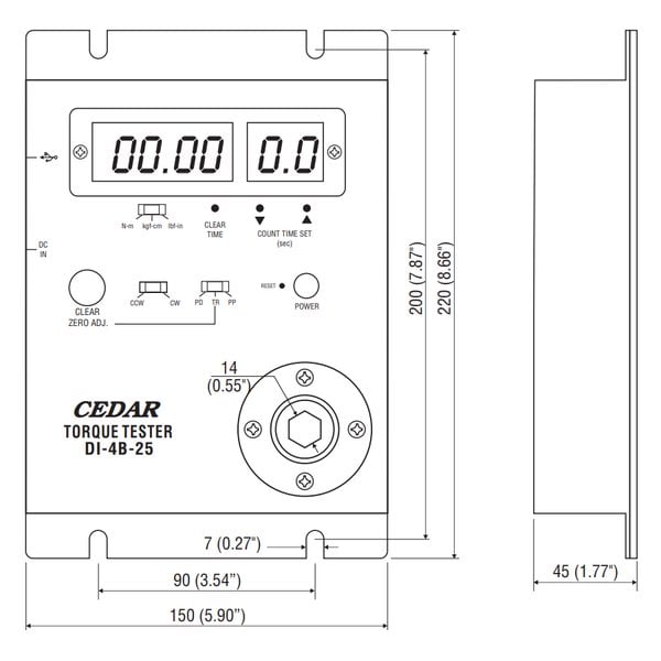 Imada Cedar DI-4B-25 Digital Torque Tester for Air Tools and Impact Wrenches, 220 lbf-in/ 250 Kgf-cm