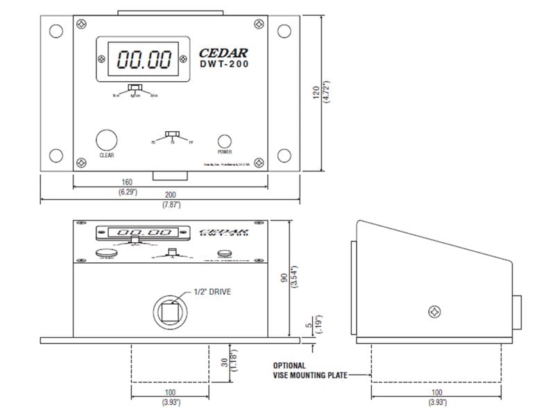 Cedar DWT-200 Digital Torque Tester for Manual Wrenches