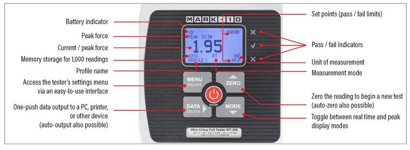 Mark-10 WT-205 Wire Crimp Pull Tester, 200 lbF / 1,000 N