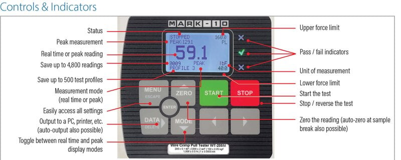 Mark-10 WT-205M Wire Crimp Pull Tester, 200 lbF / 1,000 N